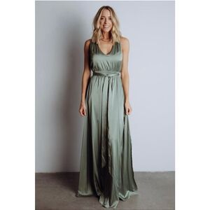 Baltic Born Roma Satin Maxi Dress in Eucalpytus Green Medium
